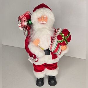 Santa Claus Figurine Doll Standing Holding Christmas Gifts